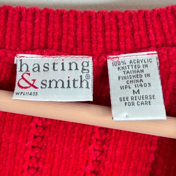 VTG 90s Red Ribbed Sweater Vest M Chenille Granny Retro Academia Preppy Xmas - Picture 5 of 8